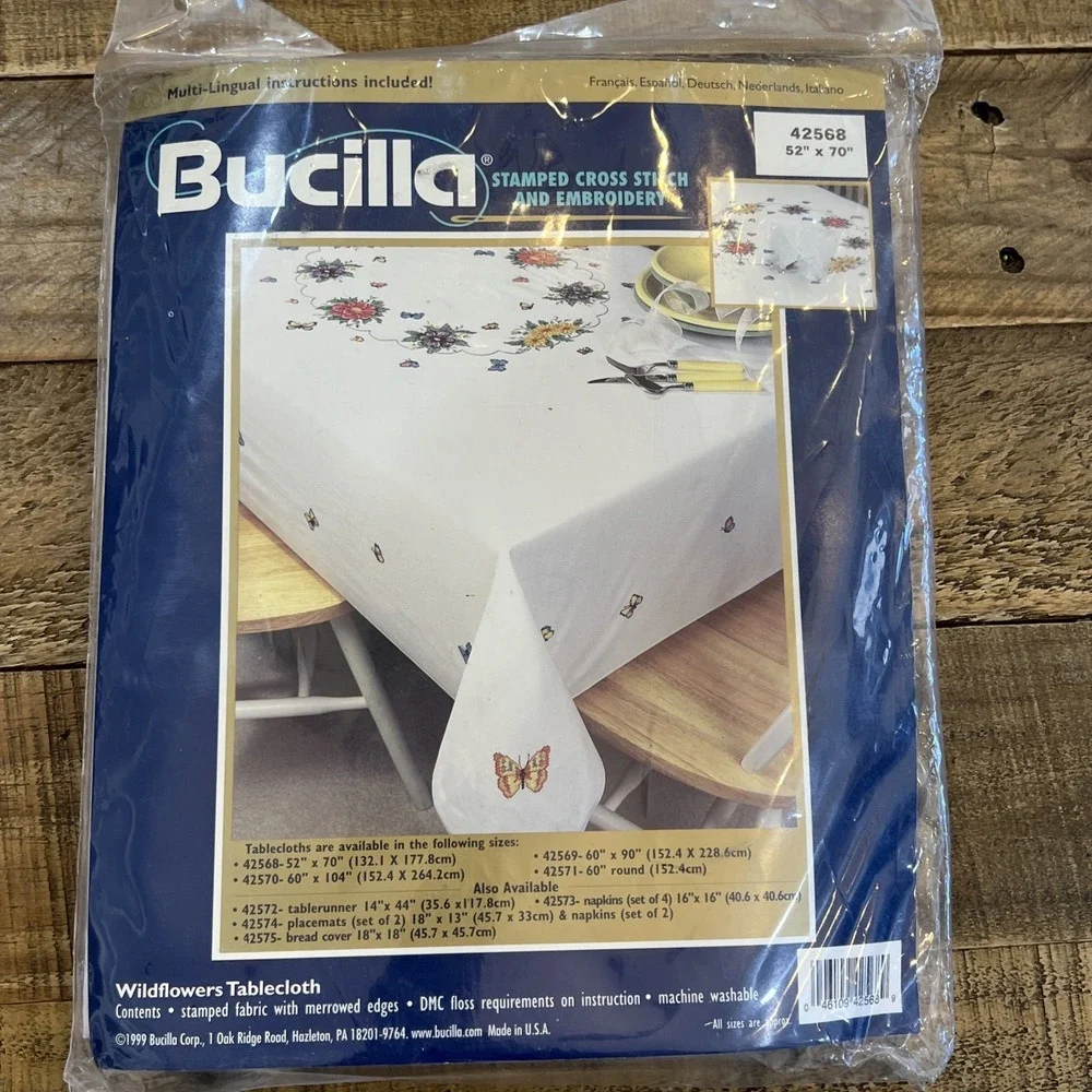 Vintage Bucilla 42568  Wildflowers Tablecloth Stamped Cross Stitch 52